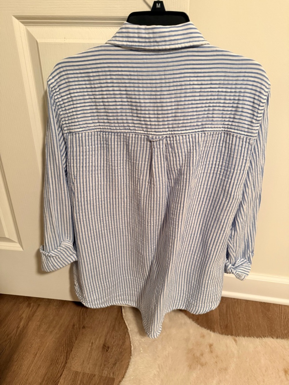 Quince Light Blue and White Striped Button-Up Shirt - Picture 5 of 6